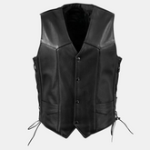 Men's Black Motorcycle Leather Vest - Buster Side Lace